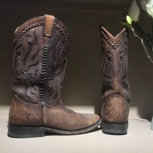 Frye distressed cowboy boots